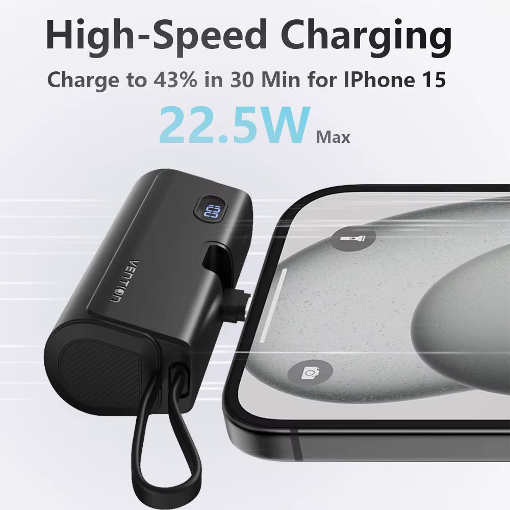 Power Bank 3 in 1 Mini External Auxiliary Battery Portable Powerbank 4800Mah 22.5W Type C PD Charger for Iphone16 Xiaomi