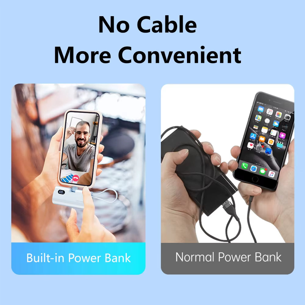 Power Bank 3 in 1 Mini External Auxiliary Battery Portable Powerbank 4800Mah 22.5W Type C PD Charger for Iphone16 Xiaomi