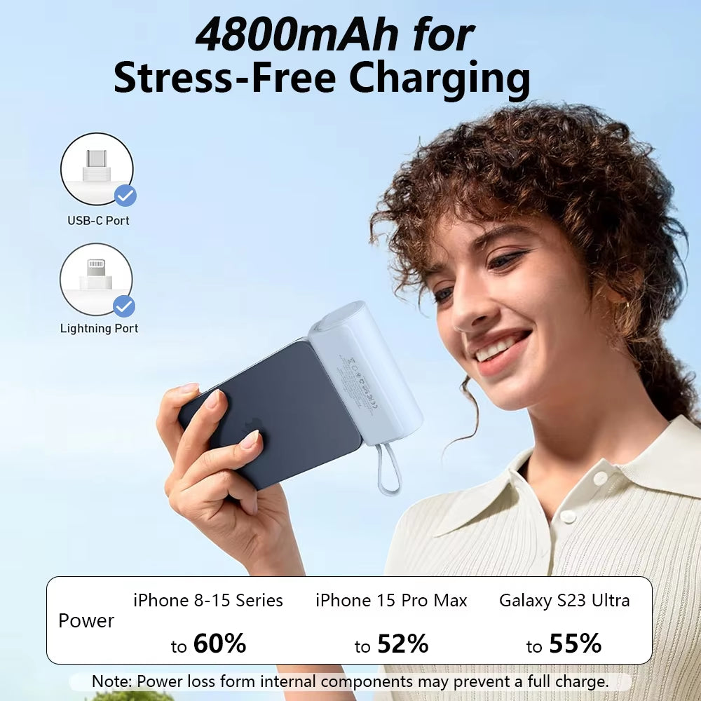 Power Bank 3 in 1 Mini External Auxiliary Battery Portable Powerbank 4800Mah 22.5W Type C PD Charger for Iphone16 Xiaomi