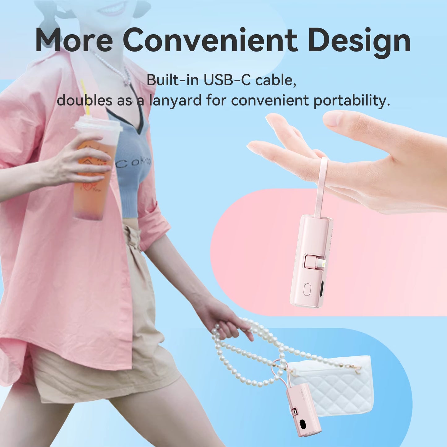 Power Bank 3 in 1 Mini External Auxiliary Battery Portable Powerbank 4800Mah 22.5W Type C PD Charger for Iphone16 Xiaomi