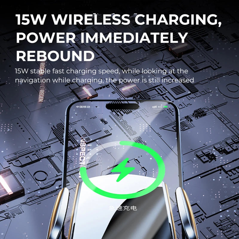 Car Mount Wireless Charging Phone Holder 15W Sensing Open Close Automobile Navigation Stand Accessories Cross Border