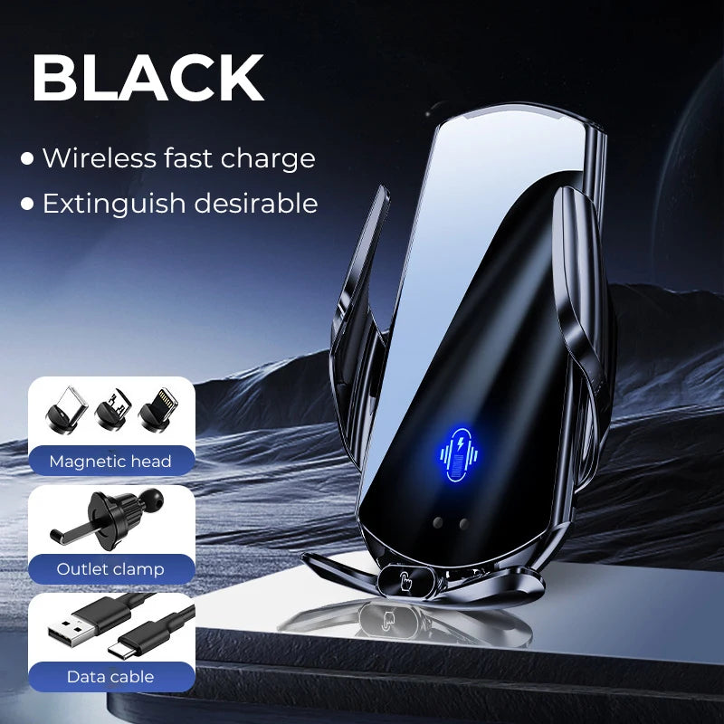 Car Mount Wireless Charging Phone Holder 15W Sensing Open Close Automobile Navigation Stand Accessories Cross Border