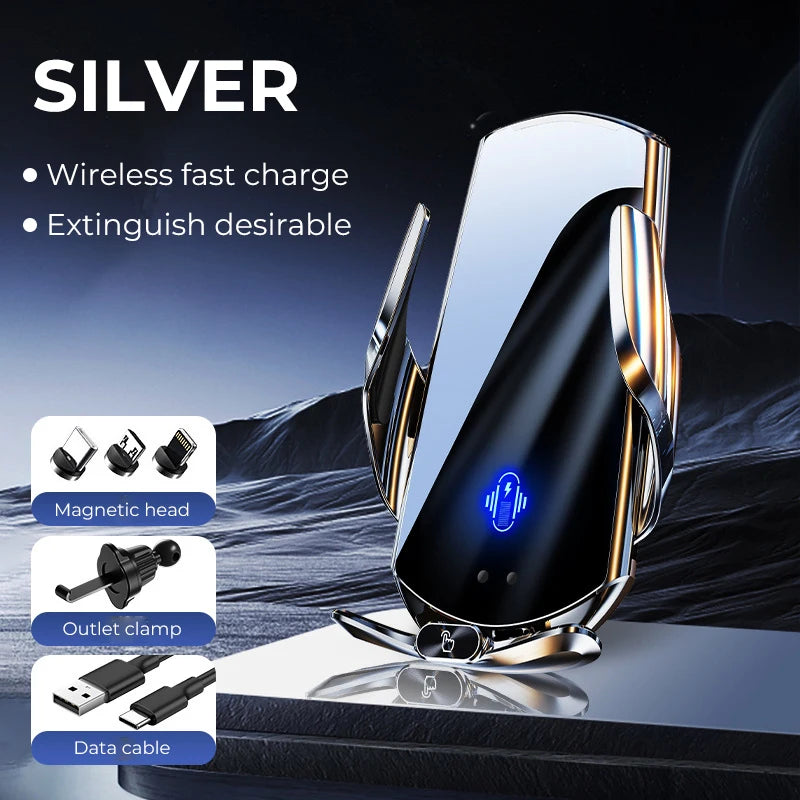 Car Mount Wireless Charging Phone Holder 15W Sensing Open Close Automobile Navigation Stand Accessories Cross Border