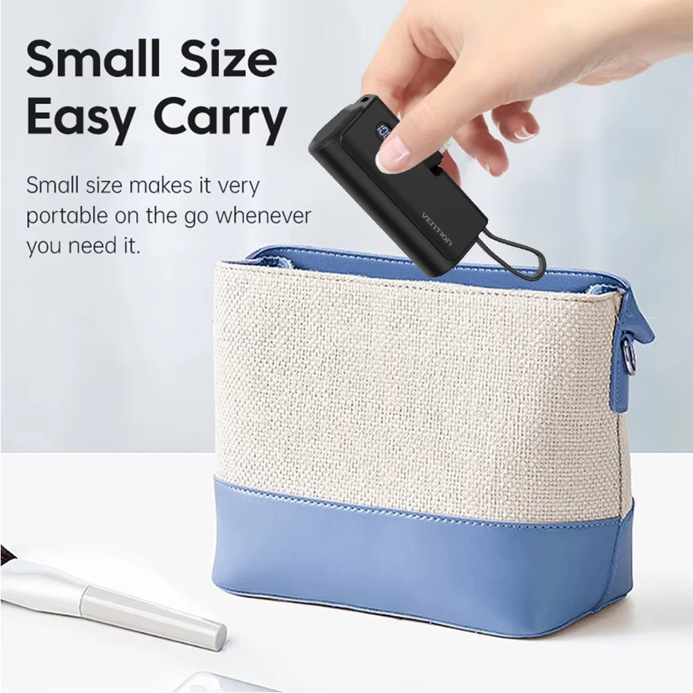 Power Bank 3 in 1 Mini External Auxiliary Battery Portable Powerbank 4800Mah 22.5W Type C PD Charger for Iphone16 Xiaomi