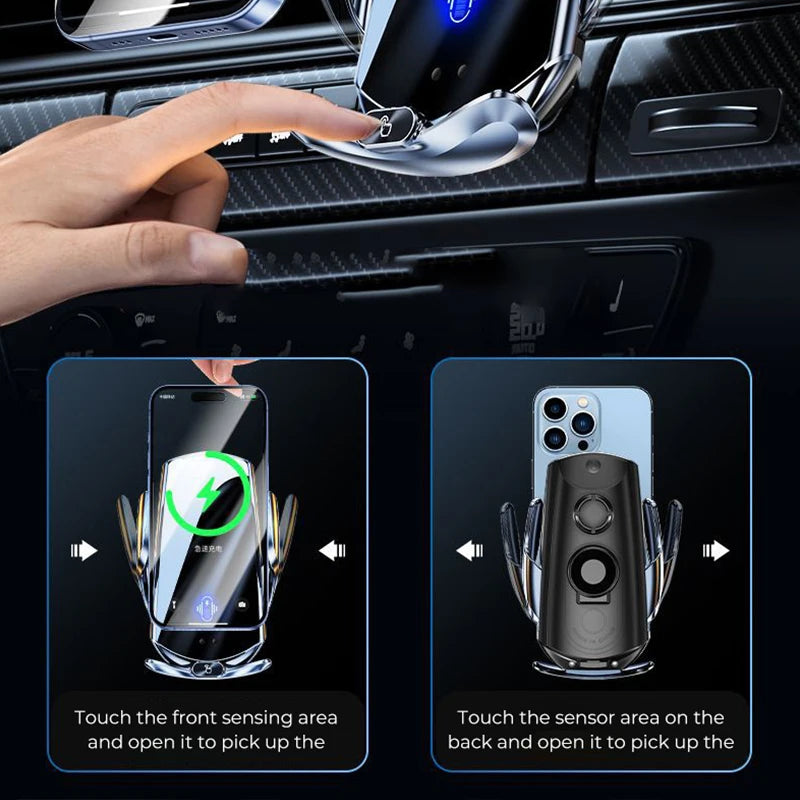 Car Mount Wireless Charging Phone Holder 15W Sensing Open Close Automobile Navigation Stand Accessories Cross Border