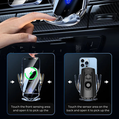 Car Mount Wireless Charging Phone Holder 15W Sensing Open Close Automobile Navigation Stand Accessories Cross Border